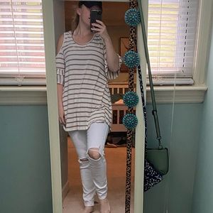 Brown and white striped cold-shoulder